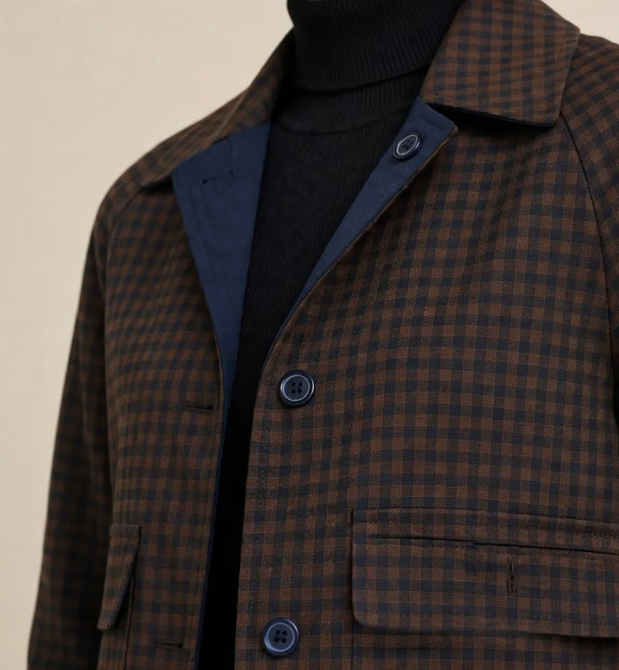 Veste Double Face Bleu Marine & Motifs Carreaux