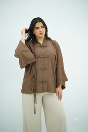 Chemise Structurée Marron à Nœuds