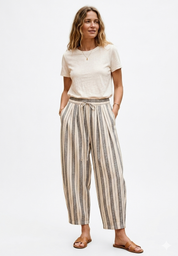 Pantalon Carotte en lin à Rayures