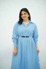 Robe En popeline ceinturé Bleu Ciel