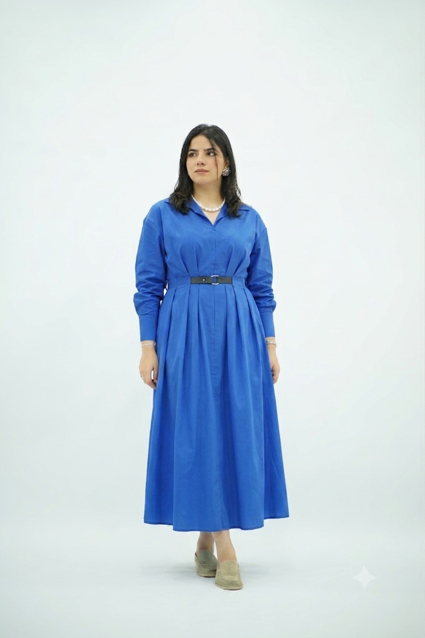 Robe En popeline ceinturé Bleu roi