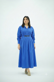 Robe En popeline ceinturé Bleu roi