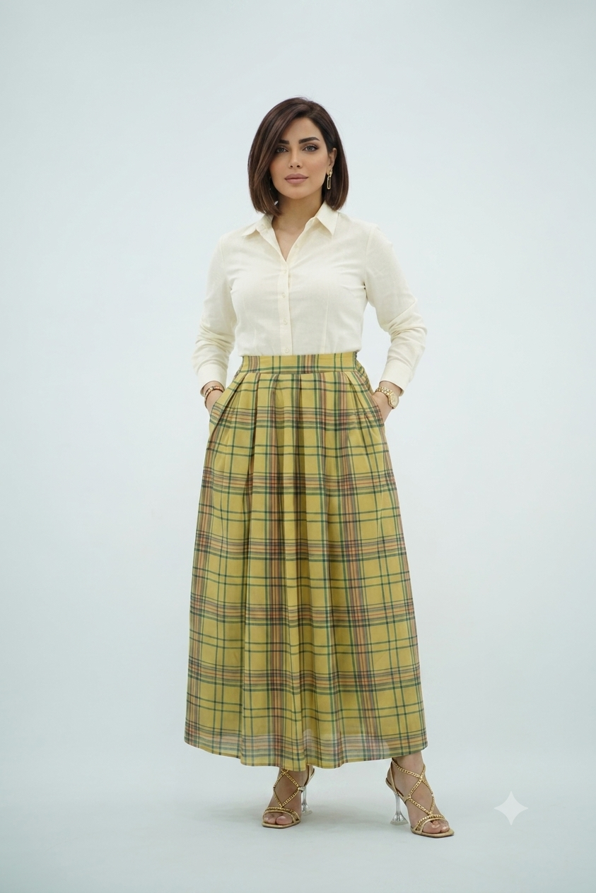 Jupe Longue Écossaise Jaune Chic