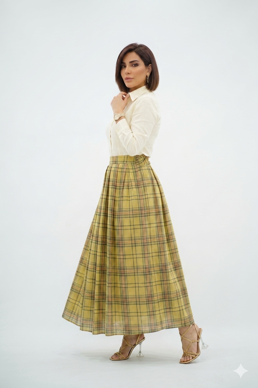 Jupe Longue Écossaise Jaune Chic