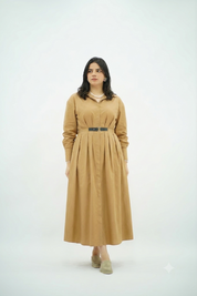 Robe En popeline ceinturé Camel