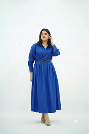 Robe En popeline ceinturé Bleu roi