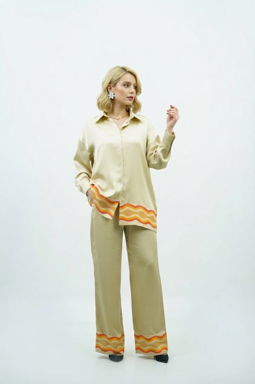 Ensemble en satin à Motifs Vagues
