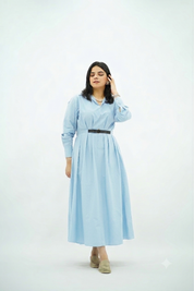 Robe En popeline ceinturé Bleu Ciel