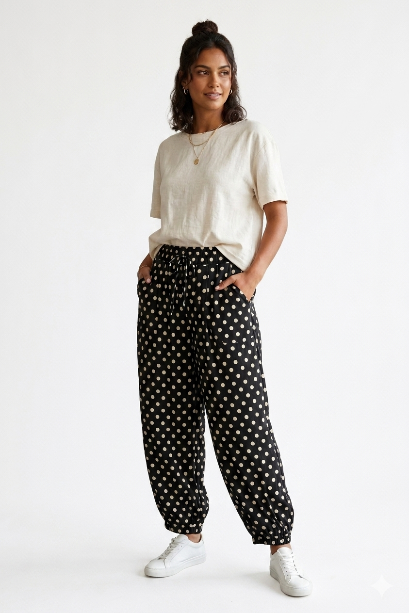 Pantalon En Lin Ballon motifs Polkadot