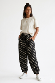 Pantalon En Lin Ballon motifs Polkadot