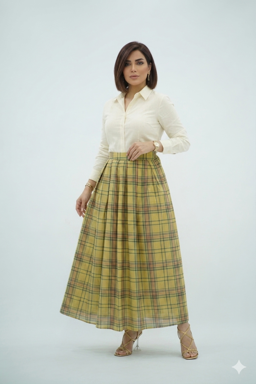 Jupe Longue Écossaise Jaune Chic