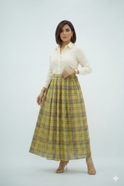 Jupe Longue Écossaise Jaune Chic