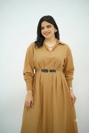 Robe En popeline ceinturé Camel