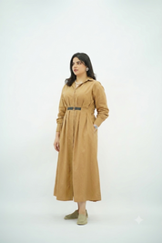 Robe En popeline ceinturé Camel