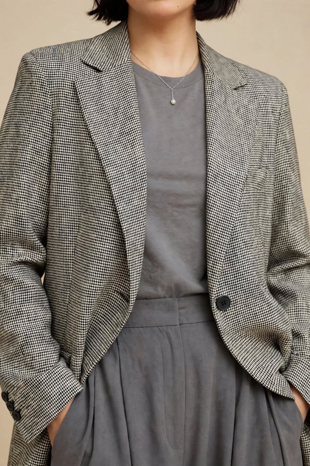 Blazer à Motifs Pied-de-Poule Noir & Blanc