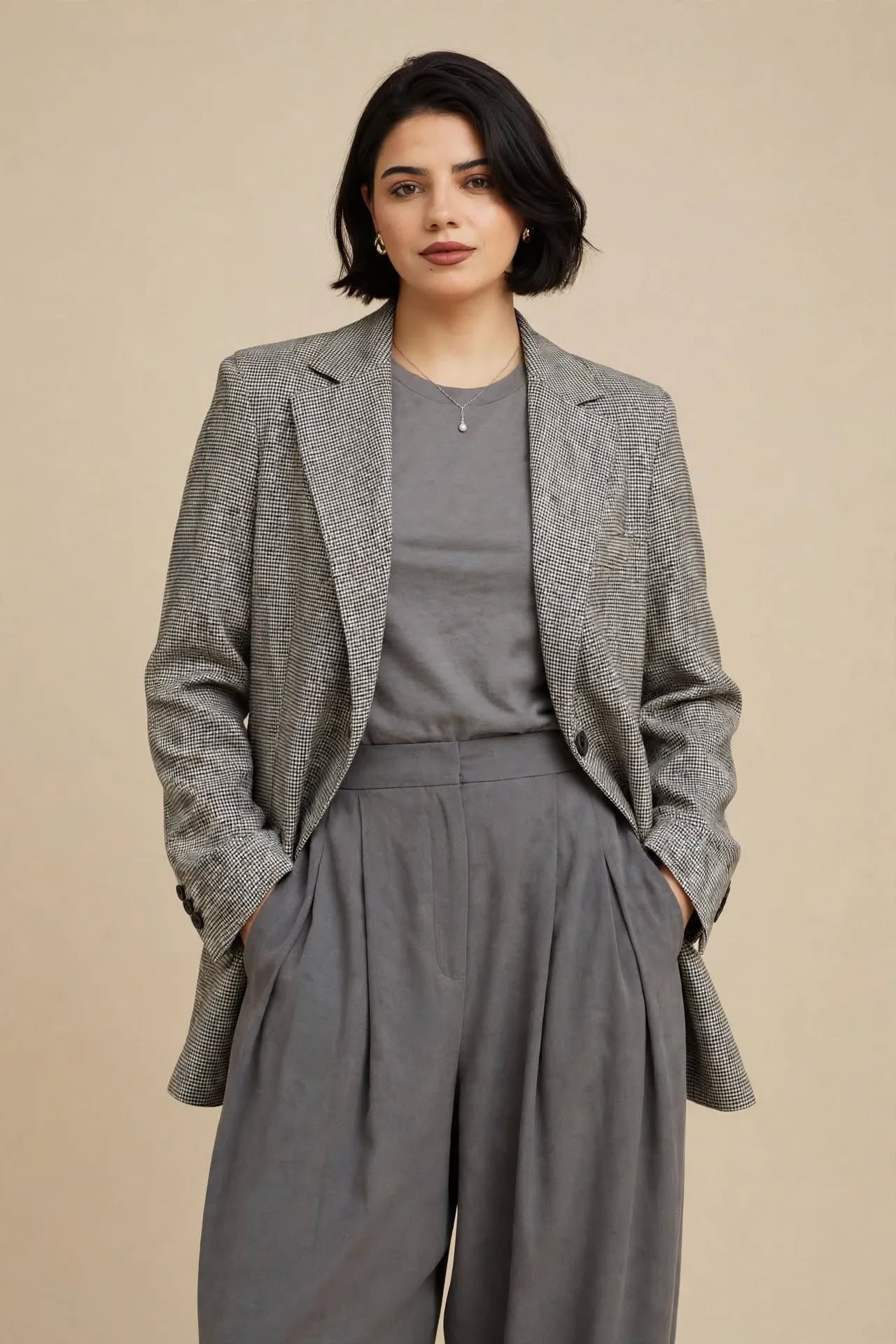Blazer à Motifs Pied-de-Poule Noir & Blanc
