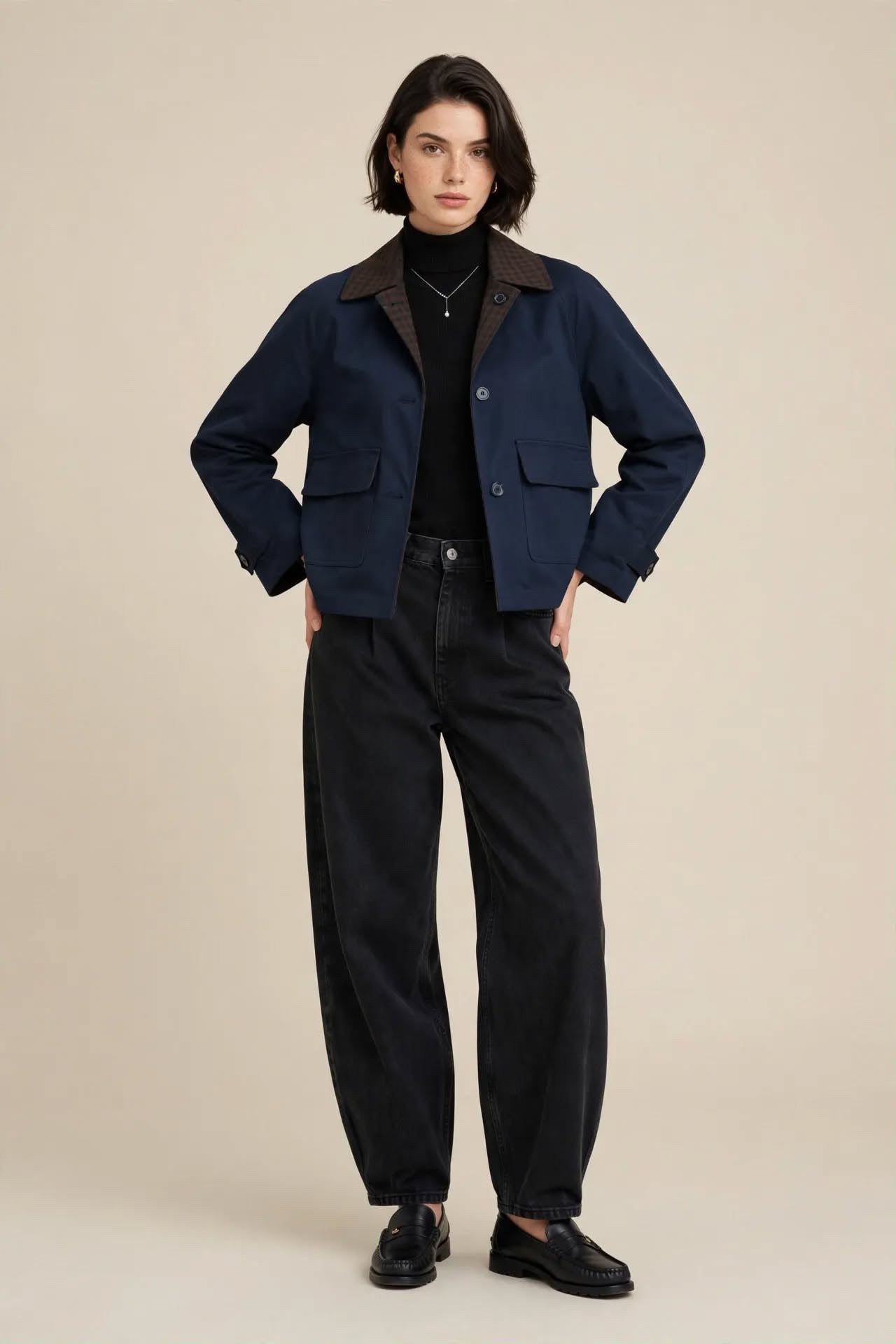Veste Double Face Bleu Marine & Motifs Carreaux
