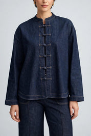 Ensemble Chic en Jean – Détails Boutons Chinois