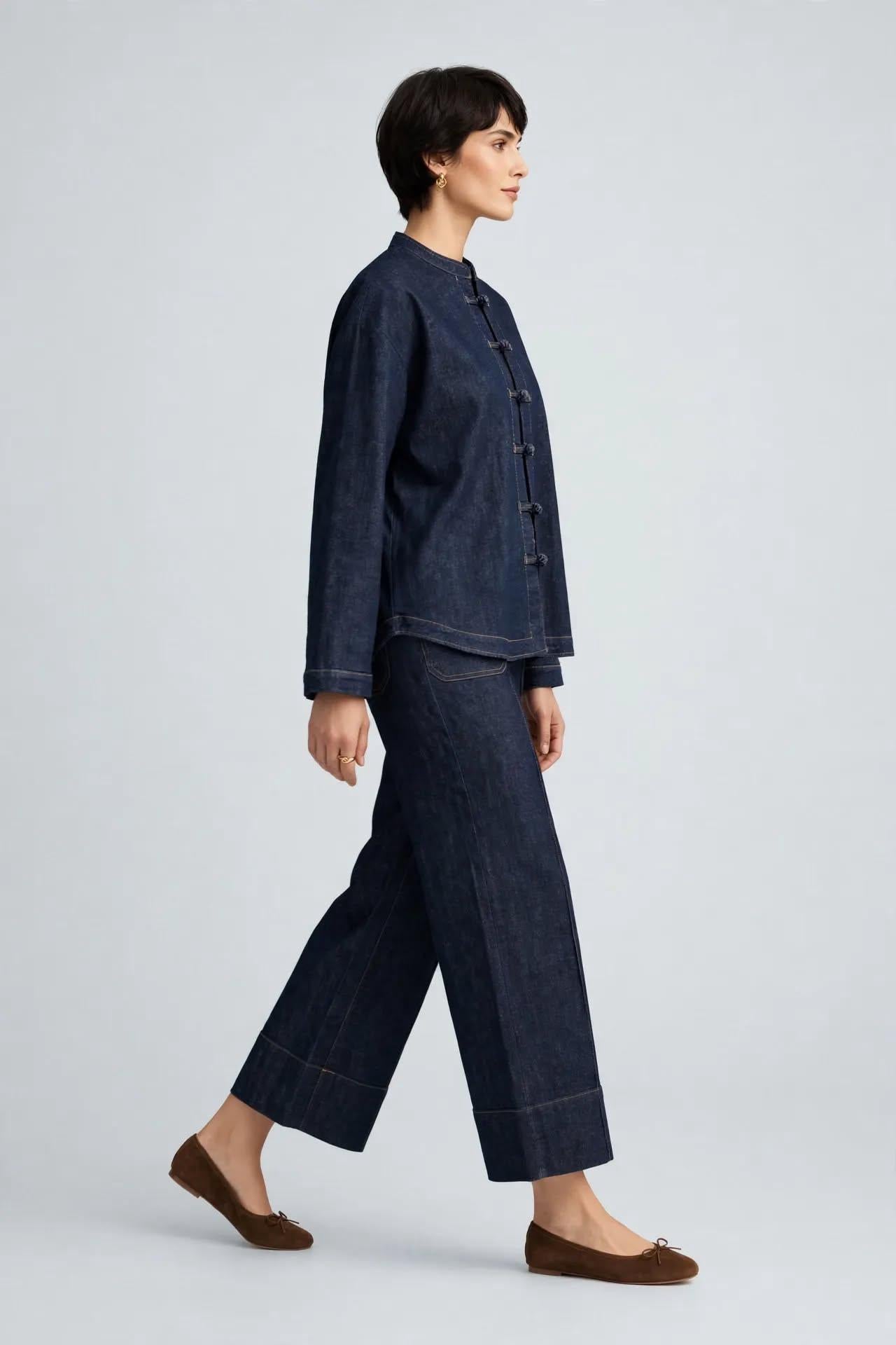 Ensemble Chic en Jean – Détails Boutons Chinois
