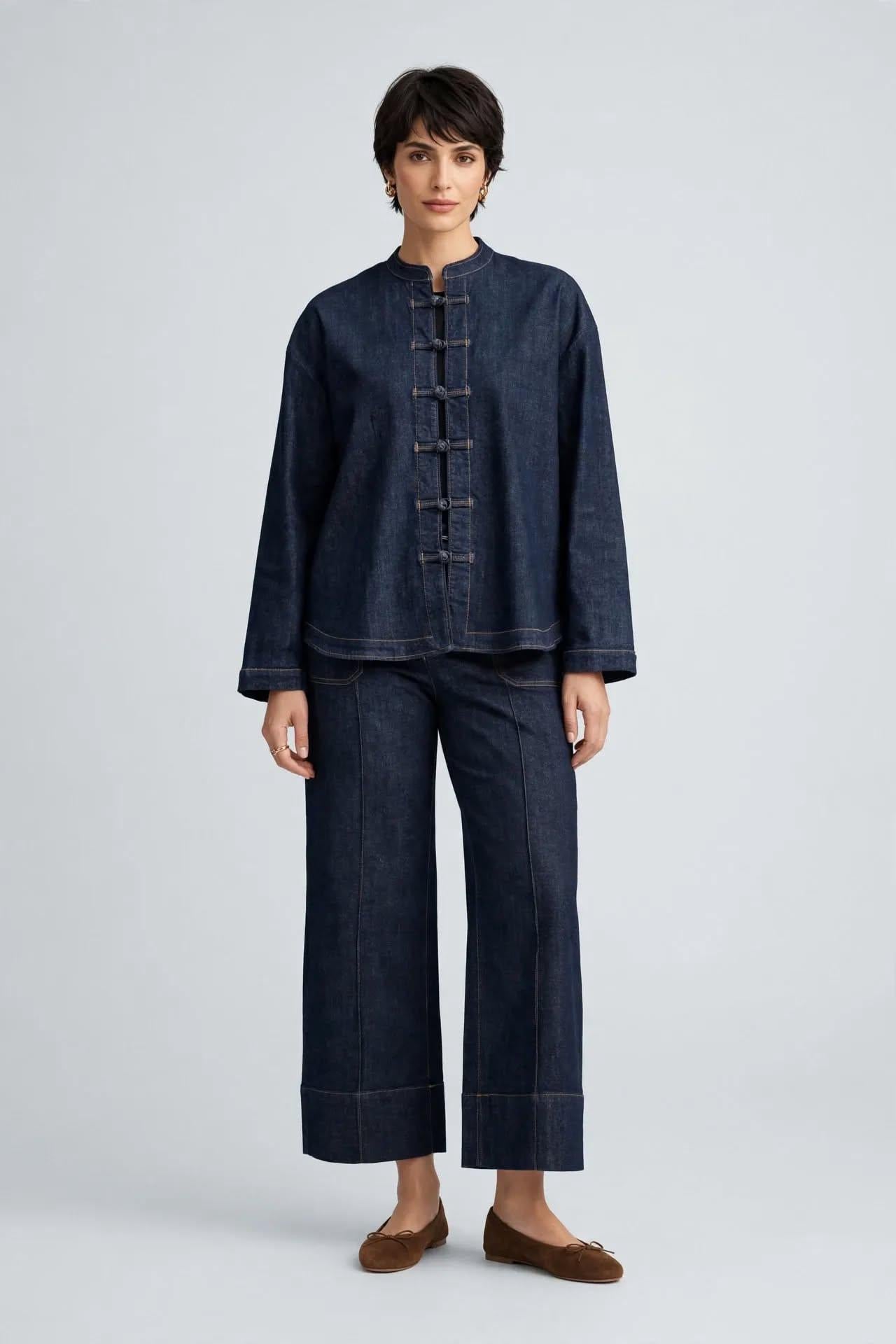 Ensemble Chic en Jean – Détails Boutons Chinois