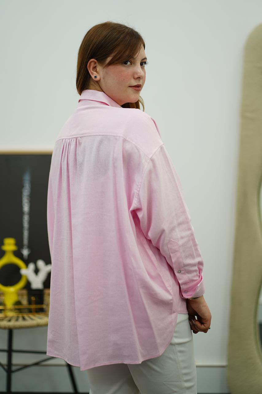 Chemise Oversize Rose en Lin – Confort & Élégance Décontractée