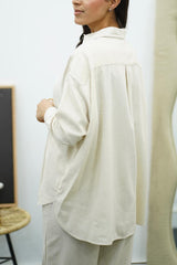 Ensemble Blanc cassé en Lin chemise & pantalon – Élégance décontractée