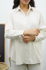 Ensemble Blanc cassé en Lin chemise & pantalon – Élégance décontractée