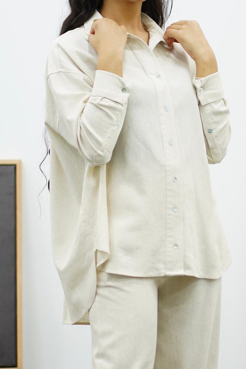 Ensemble Blanc cassé en Lin chemise & pantalon – Élégance décontractée