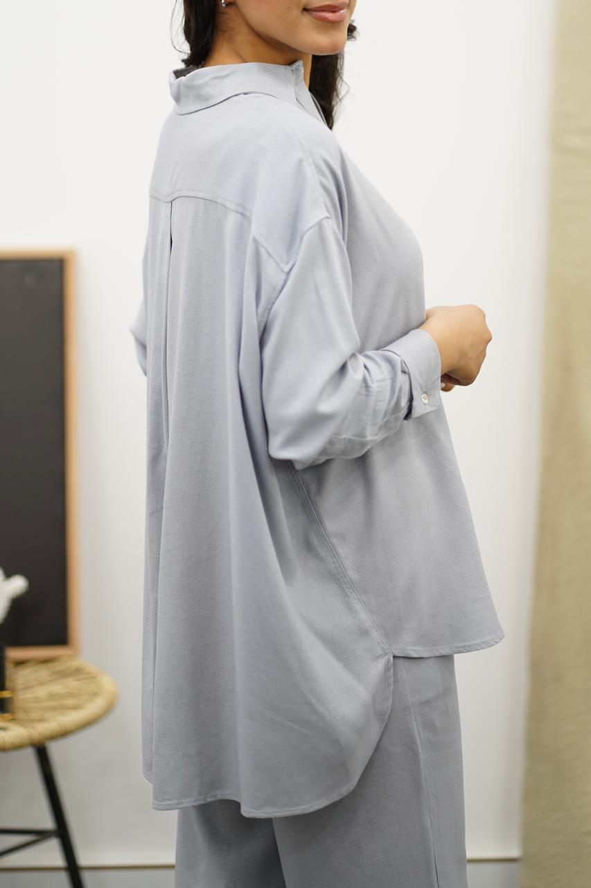 Ensemble gris en Lin chemise & pantalon – Élégance décontractée
