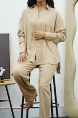 Ensemble Beige en Lin chemise & pantalon – Élégance décontractée