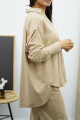 Ensemble Beige en Lin chemise & pantalon – Élégance décontractée