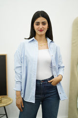 Chemise oversize à rayures bleu ciel