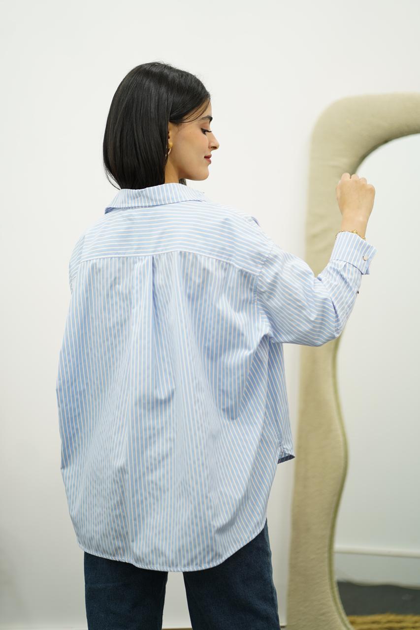 Chemise oversize à rayures bleu ciel