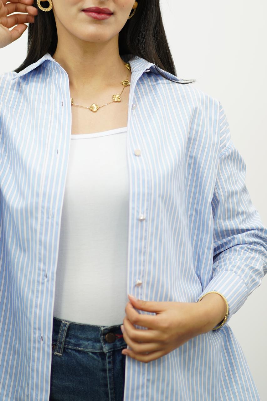 Chemise oversize à rayures bleu ciel