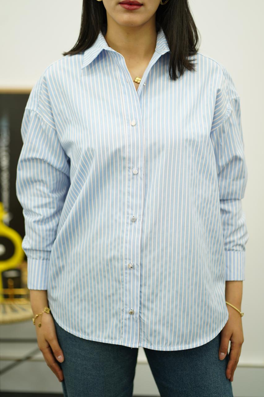 Chemise oversize à rayures bleu ciel
