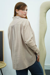 Chemise Oversize Nude en Lin – Confort & Élégance Décontractée
