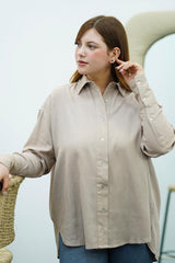 Chemise Oversize Nude en Lin – Confort & Élégance Décontractée