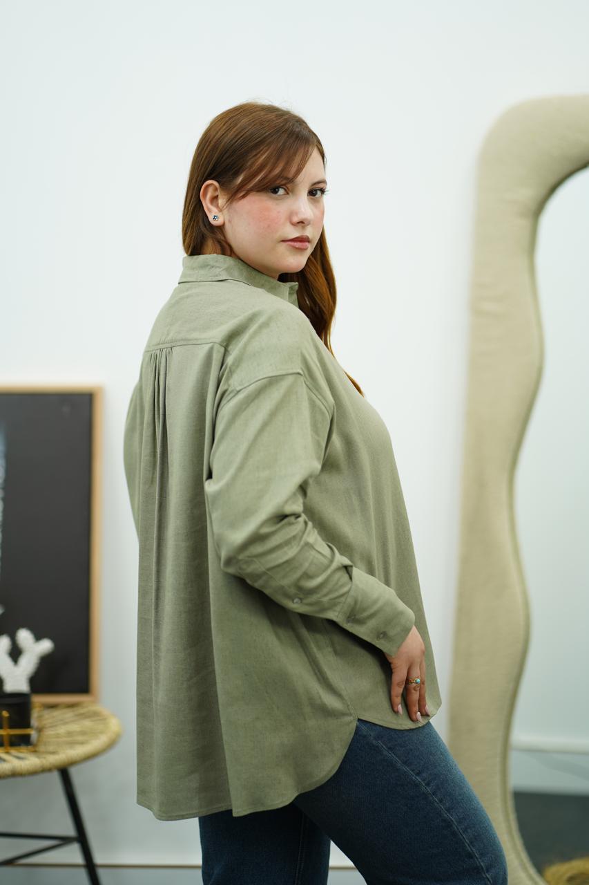 Chemise Oversize Kaki en Lin – Confort & Élégance Décontractée