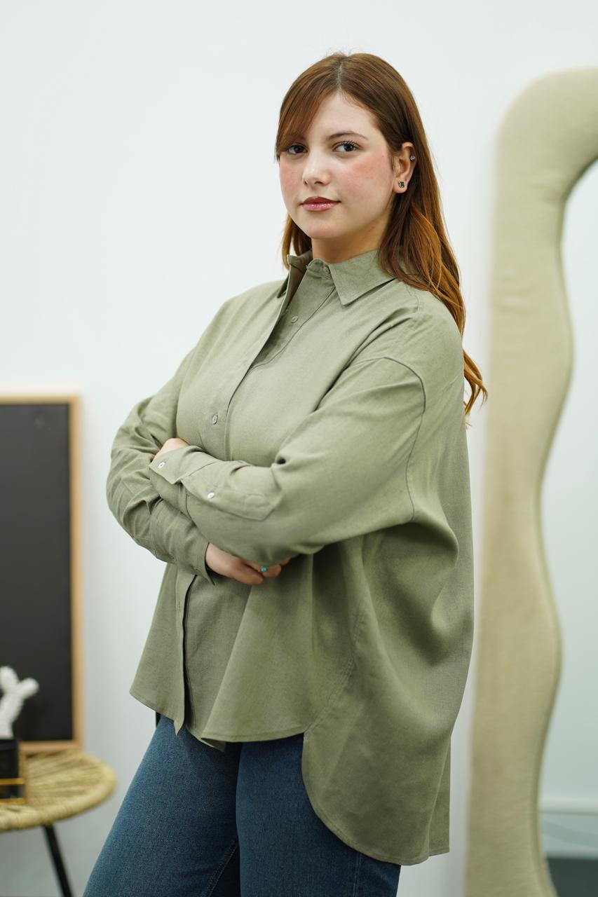 Chemise Oversize Kaki en Lin – Confort & Élégance Décontractée