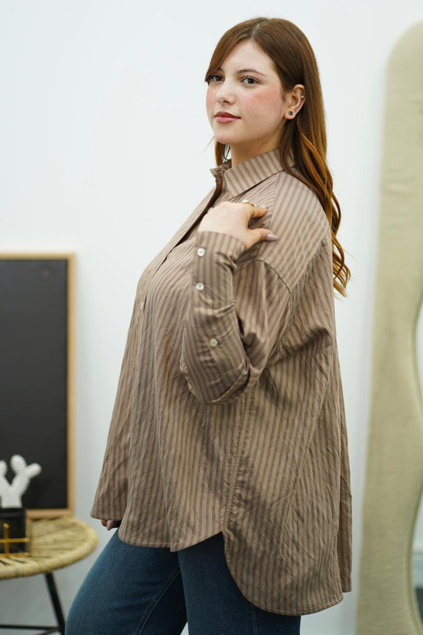 Chemise oversize à rayures marron