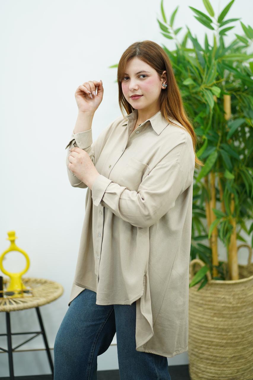 Chemise Oversize Beige en Lin – Élégance Décontractée