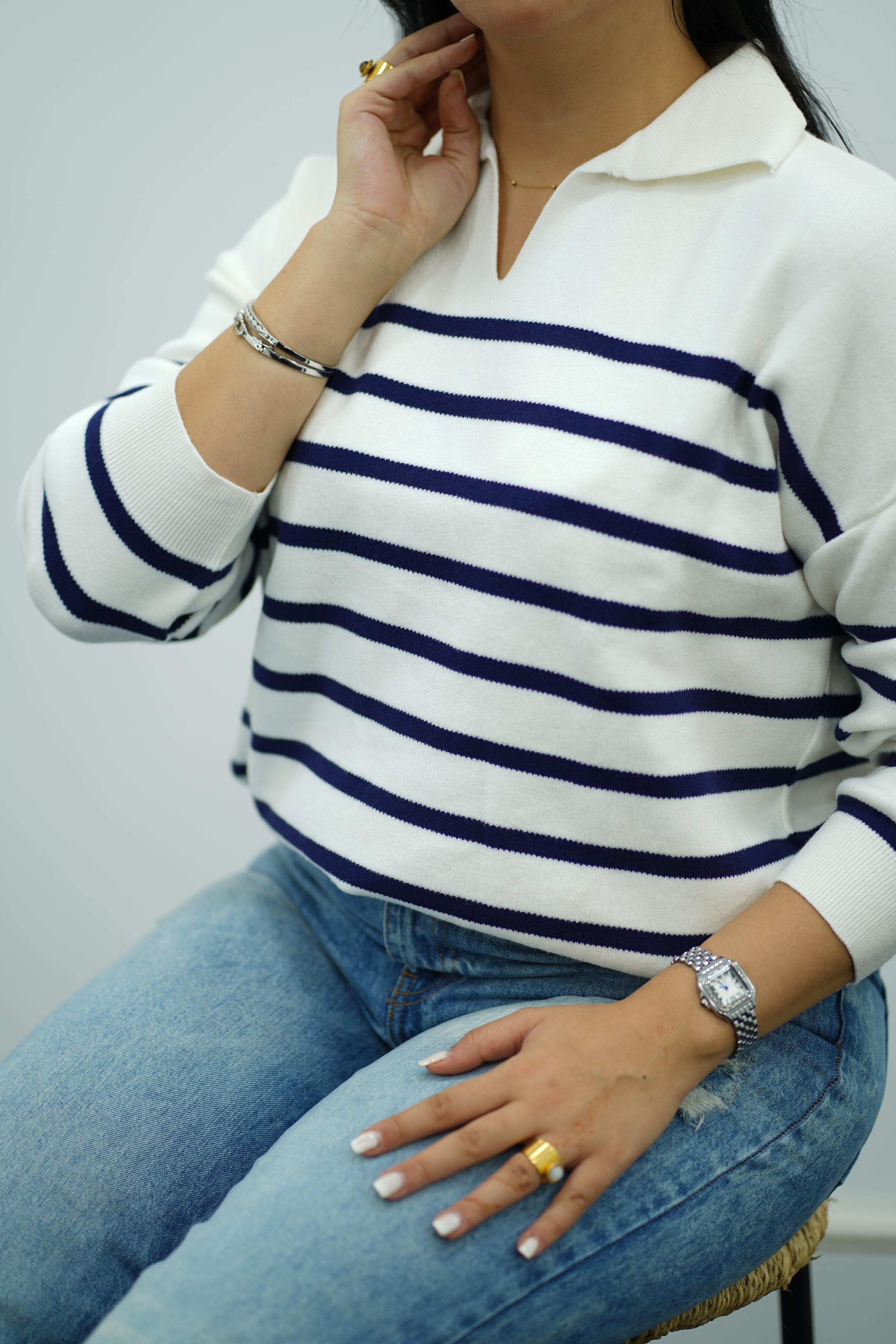 Pull Rayé Col Polo - Multi Couleurs