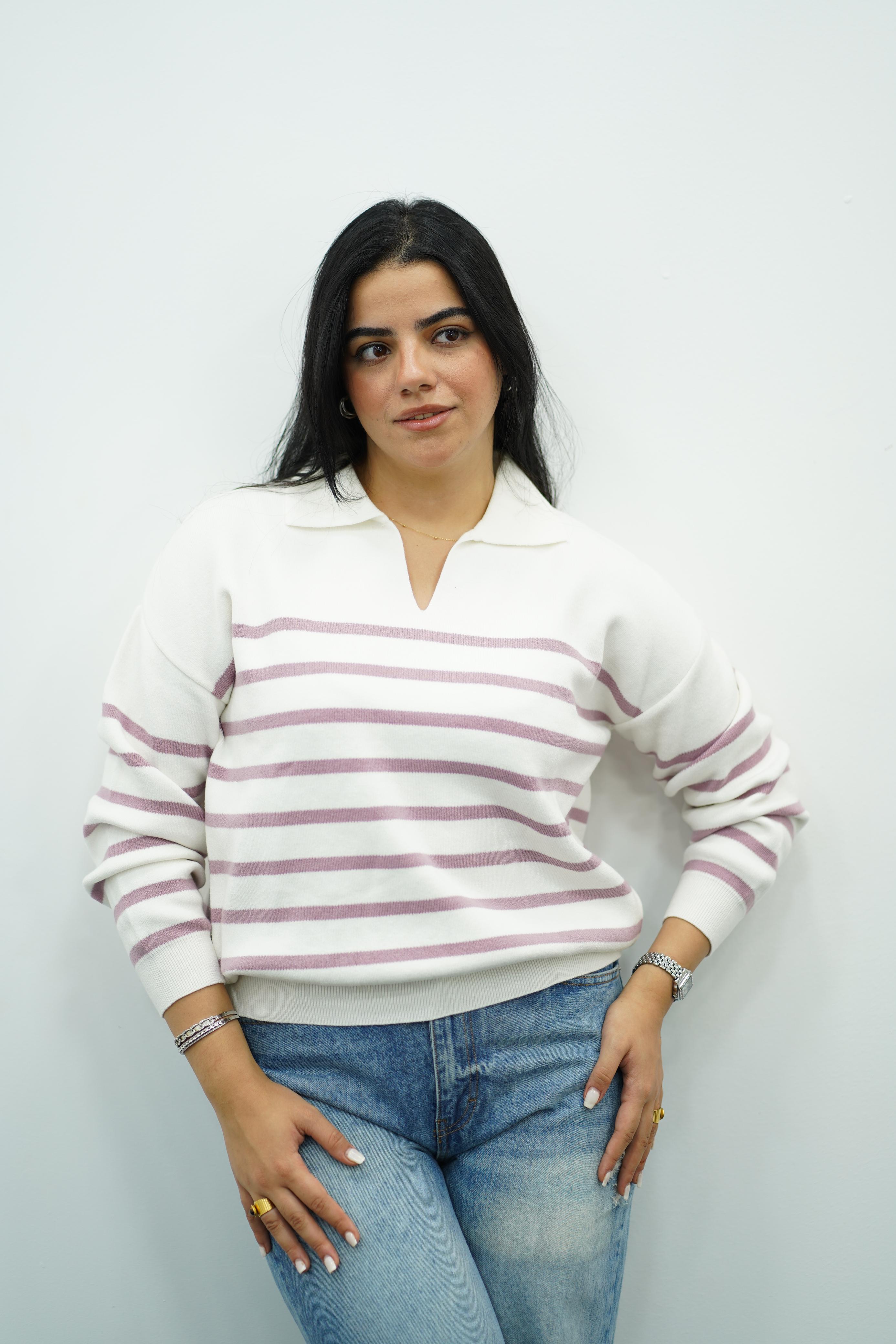 Pull Rayé Col Polo - Multi Couleurs