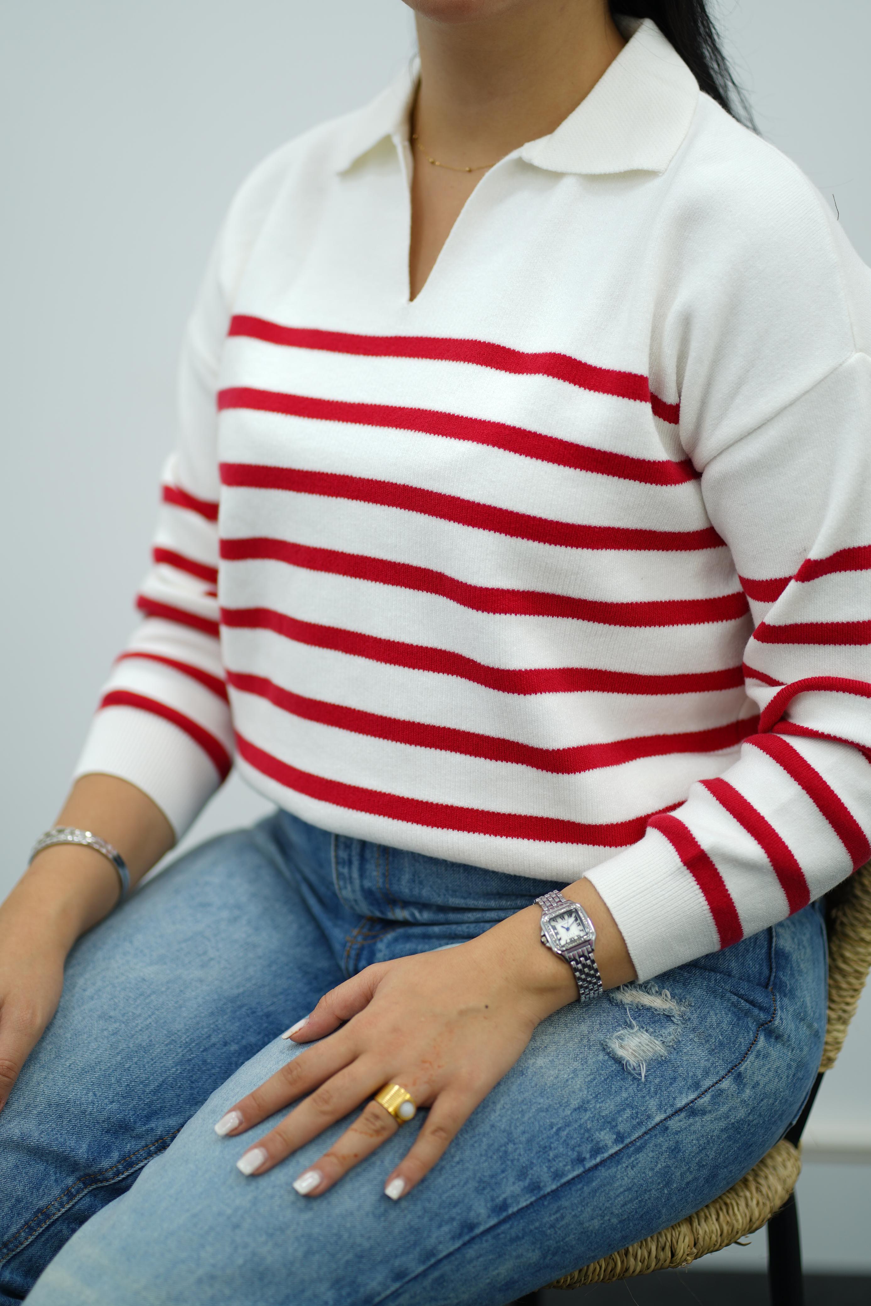 Pull Rayé Col Polo - Multi Couleurs