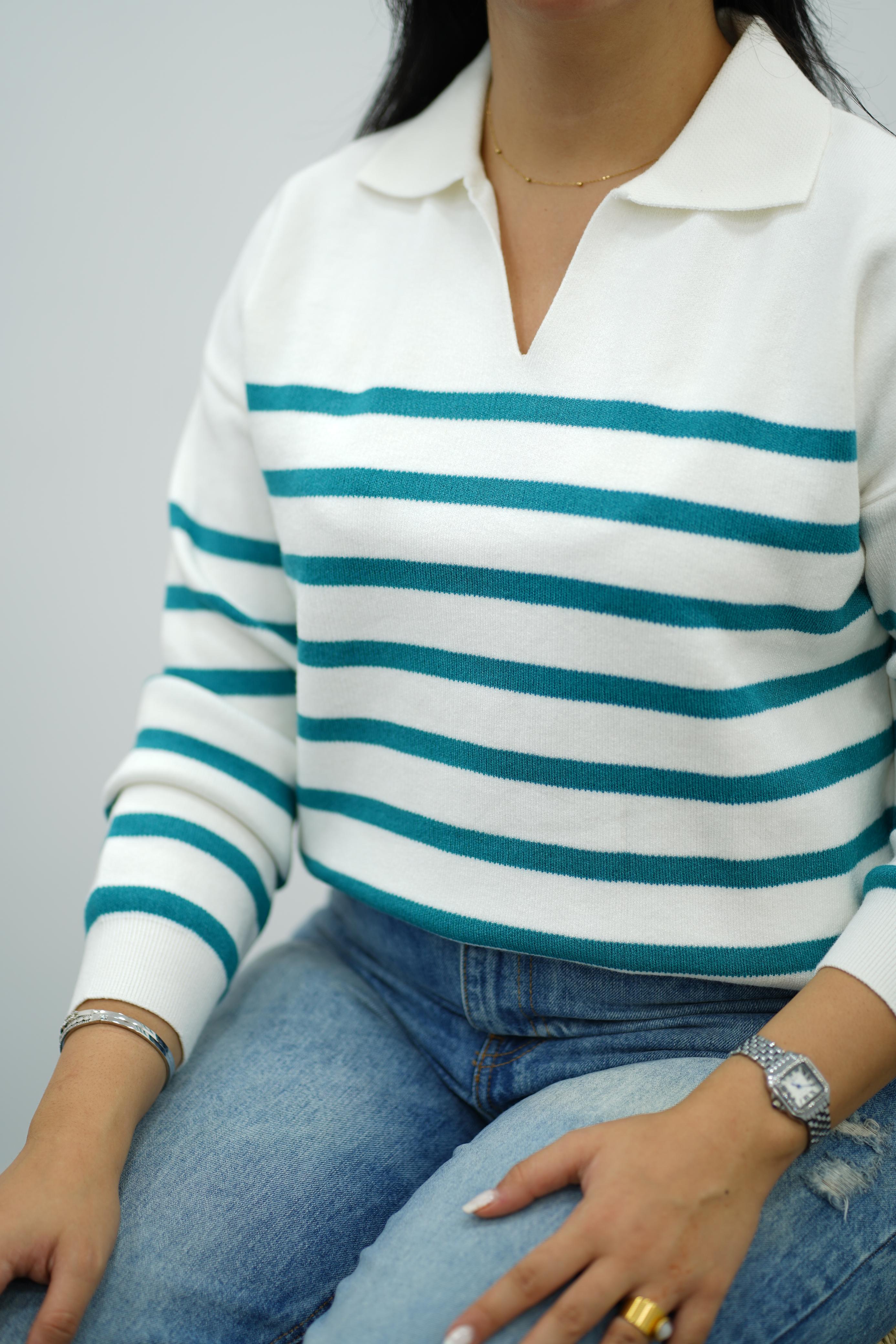 Pull Rayé Col Polo - Multi Couleurs