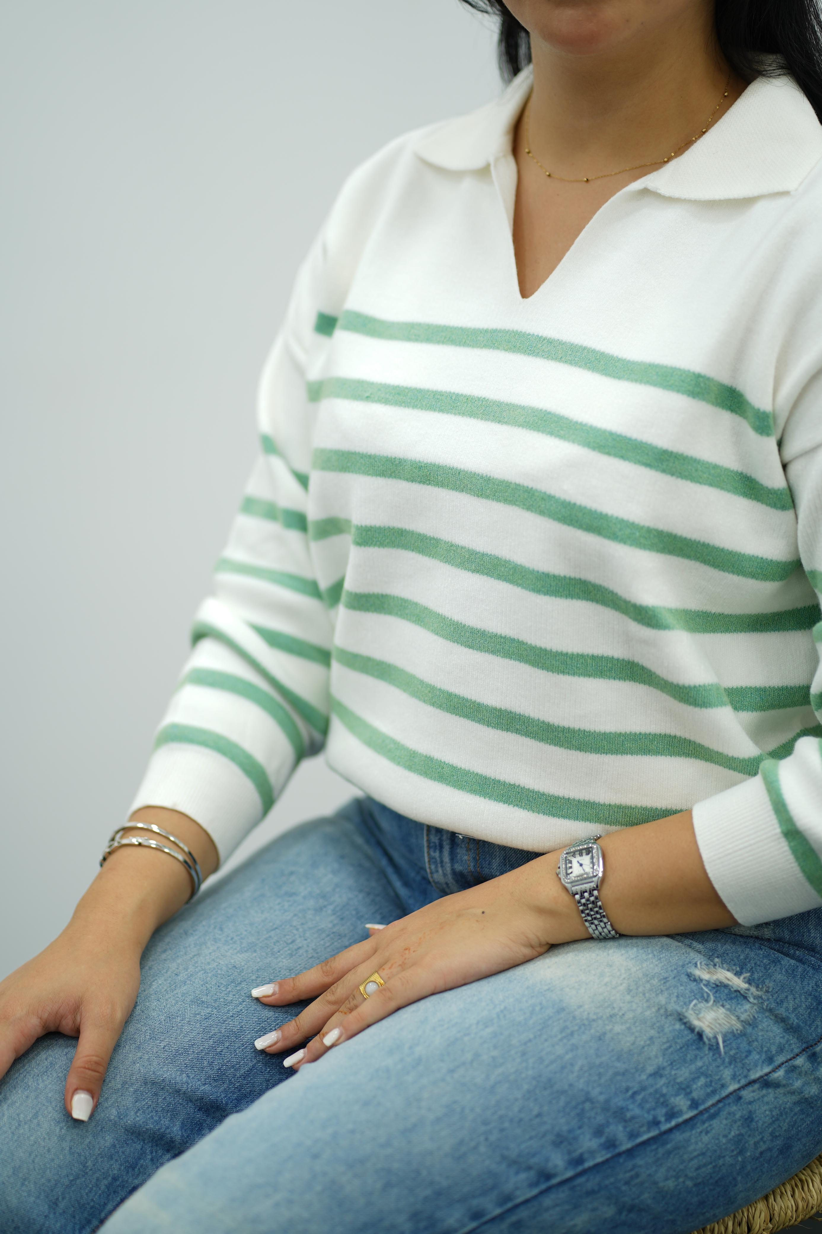 Pull Rayé Col Polo - Multi Couleurs