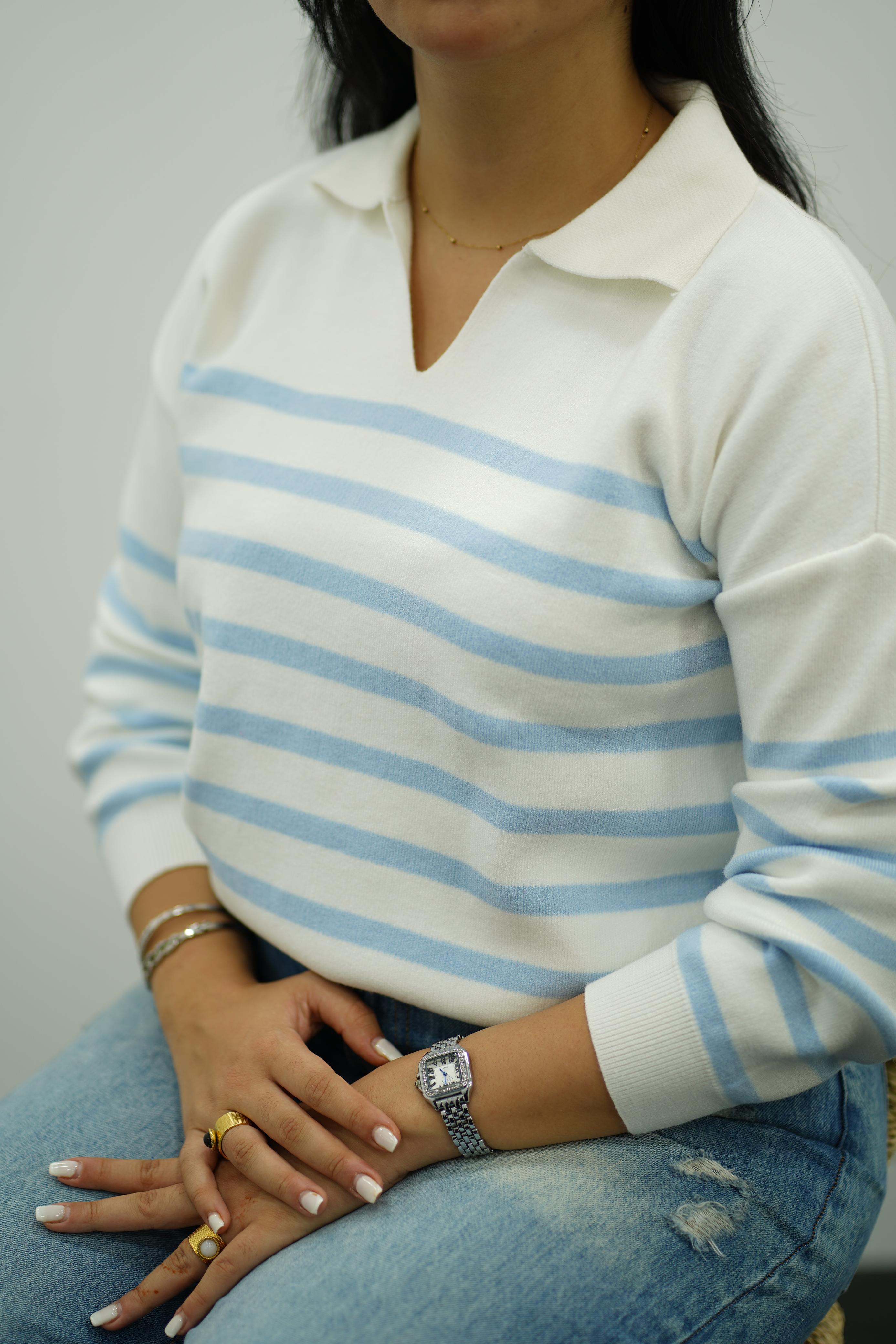 Pull Rayé Col Polo - Multi Couleurs