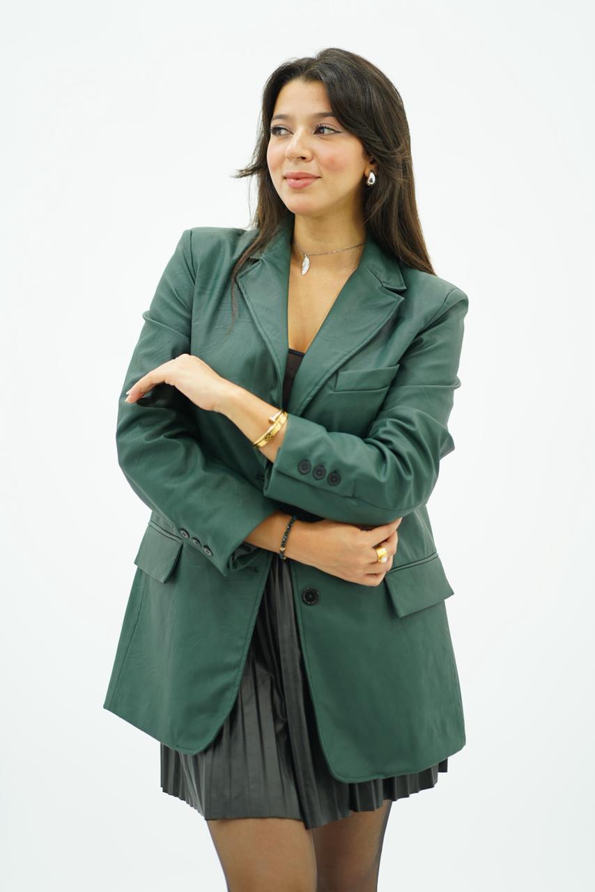 Veste en similicuir vert sapin