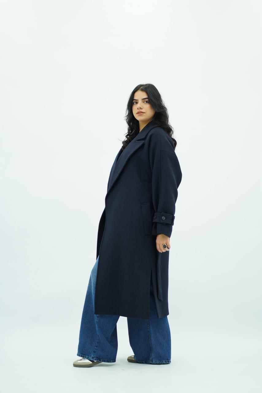 Manteau Bleu nuit oversize avec ceinture