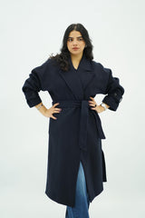 Manteau Bleu nuit oversize avec ceinture